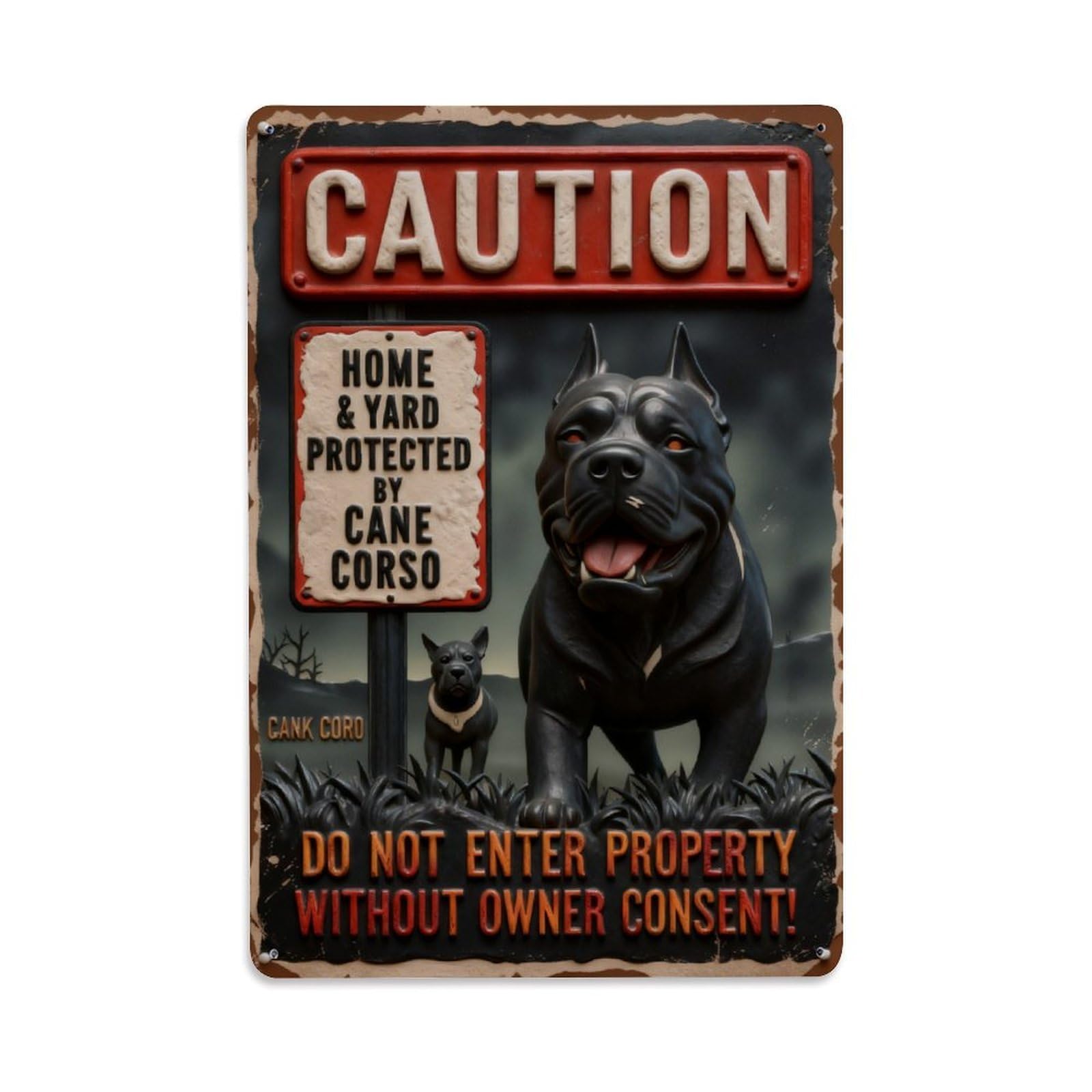 Caution Sign Dog Guard Warning Vintage Metal Tin Sign Retro Wall Decor, Bar Garage Cafe Kitchen Home Wall Art Poster Decoration 8x12inches