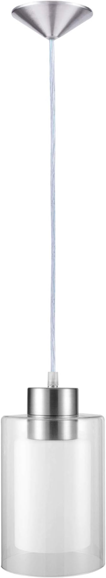 Modern Farmhouse Cylinder Glass Pendant Light Fixture, Mini Pendant Lighting for Kitchen Island Decor - Clear and Milk Shades, Maximum 120 Inch Cord, Brushed Nickel