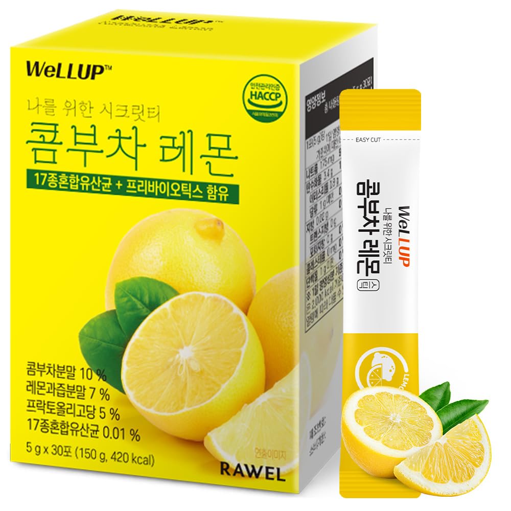 ㅣ30 Sticks l Rawel Kombucha Tea Powdered Drink Mix Probiotics & Prebiotics - Sugar Free and Fat Free (Lemon)