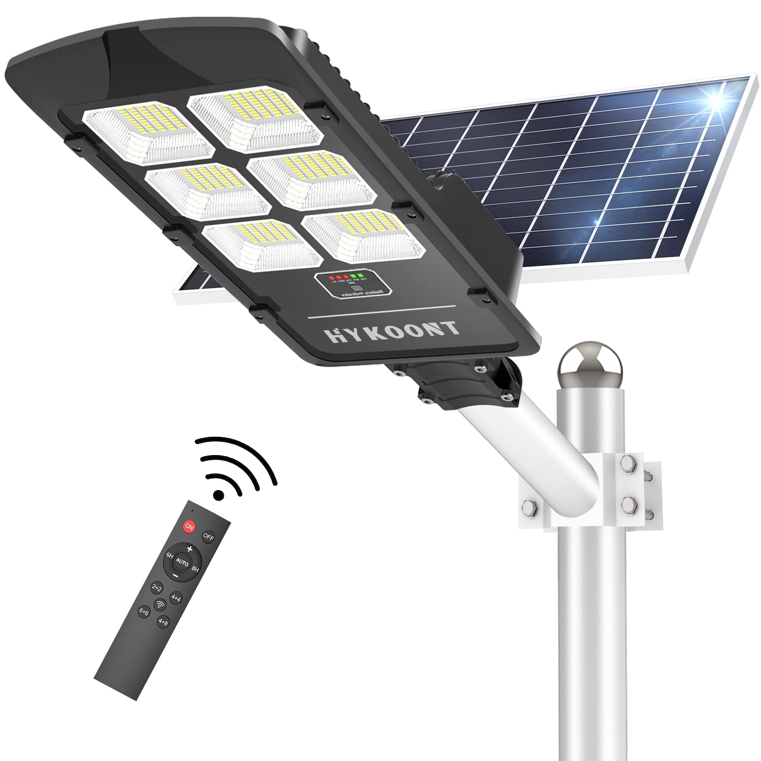 Photo 1 of ** UNTESTED **   HYKOONT 1000W Solar Street Lights Outdoor 60000 Lumens Dusk to Dawn Waterproof IP66 Motion Sensor Street Lights Solar Powered with Remote Control for Parking Lot, Stadium, Pathway