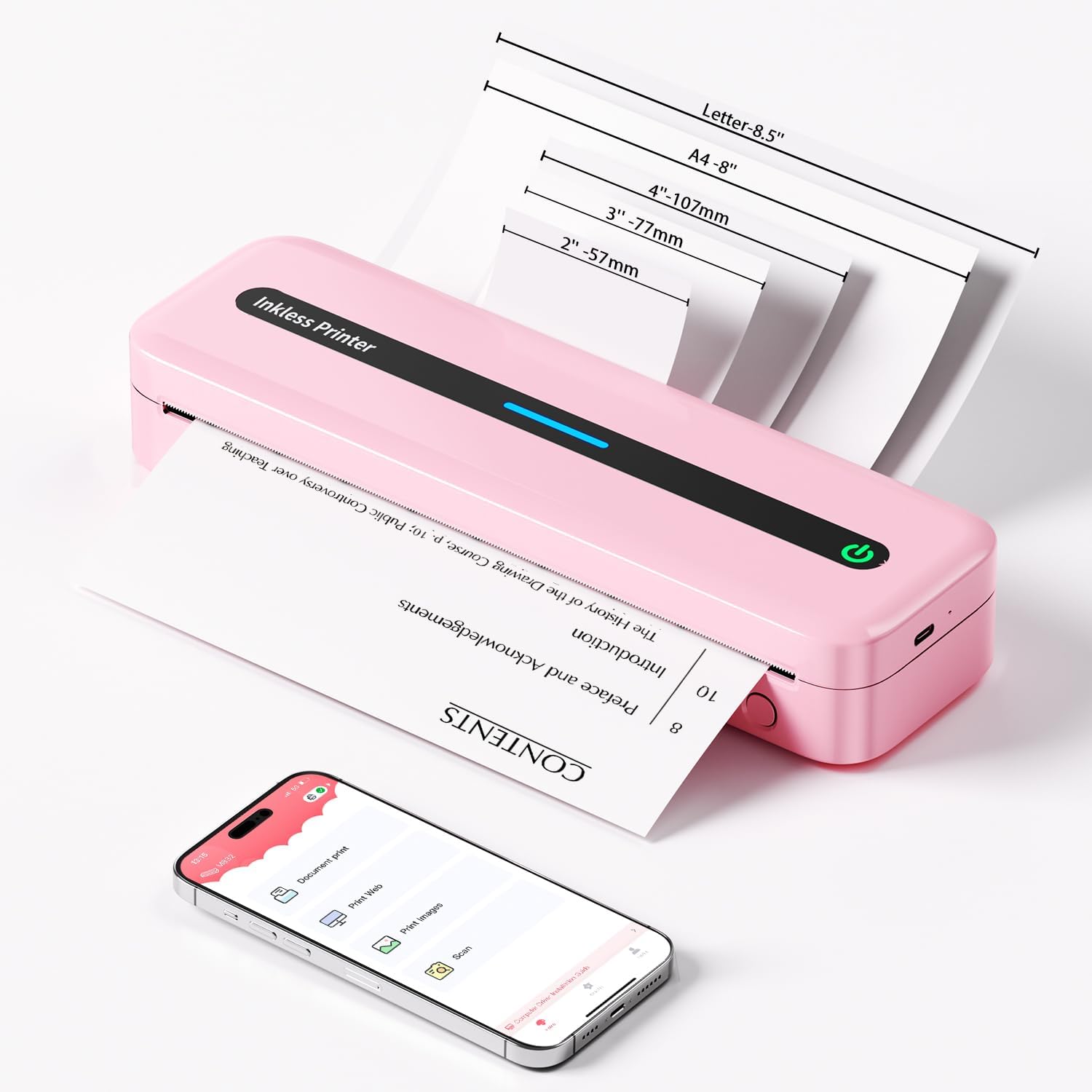 Itari Portable Printer Wireless for Travel with 2 Rolls of Thermal Printer Paper 8.5 x 11 US Letter for M08F M832 Portable Printer