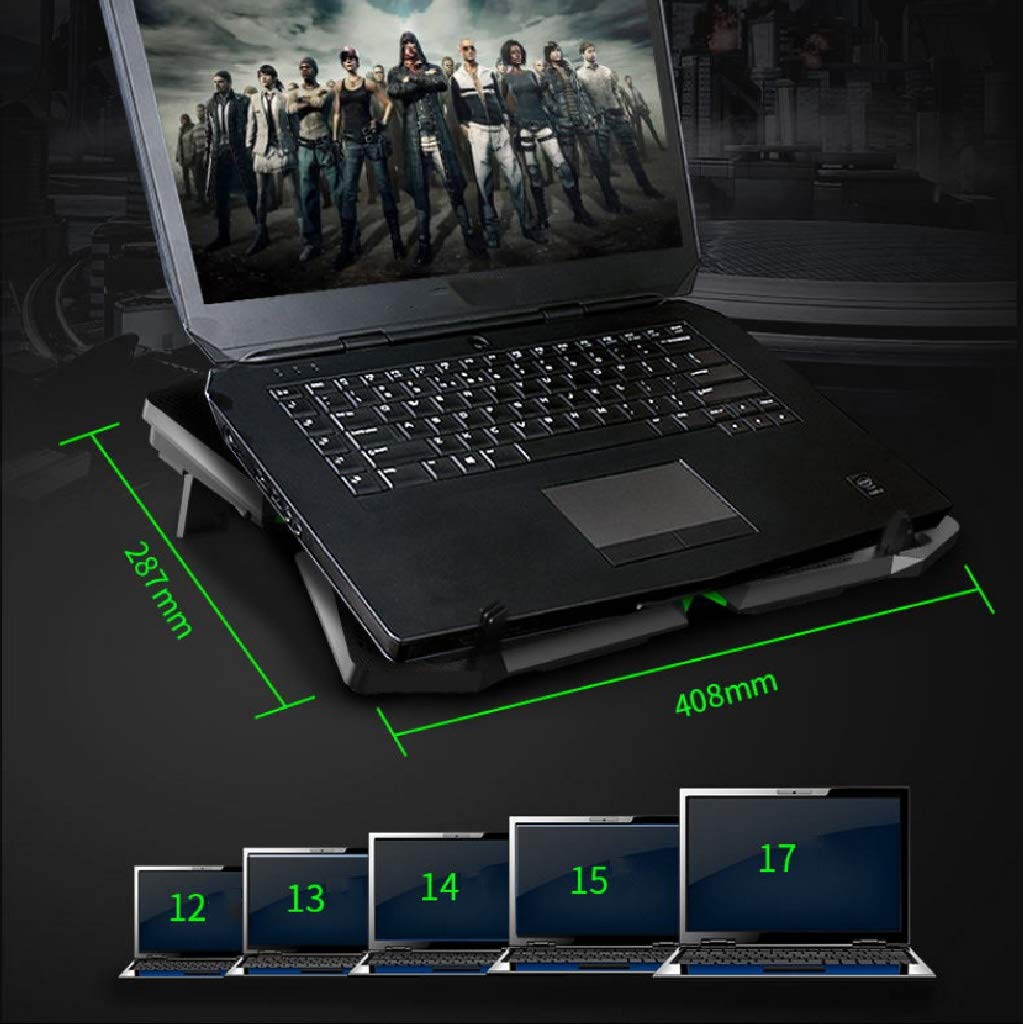 MYBA Refroidisseur PC Portable 12-17 Pouces Gaming Cooler Laptop Cooling Pad |5 Ventilateurs Silencieux |1400rpm Fort Vent conçu for Les Joueurs et Le Bureau Refroidisseur Ordinateur Portable