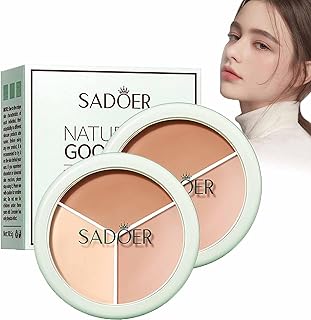 Sadoer Artistic Tri-Color Concealer,Sadoer Tri Color Concealer Palette,Sadoer Tri Color Concealer,Waterproof Tri-Color Full Coverage Concealer Palette,for Under Eye Dark Circles Eyelid Tattoo (2pcs)