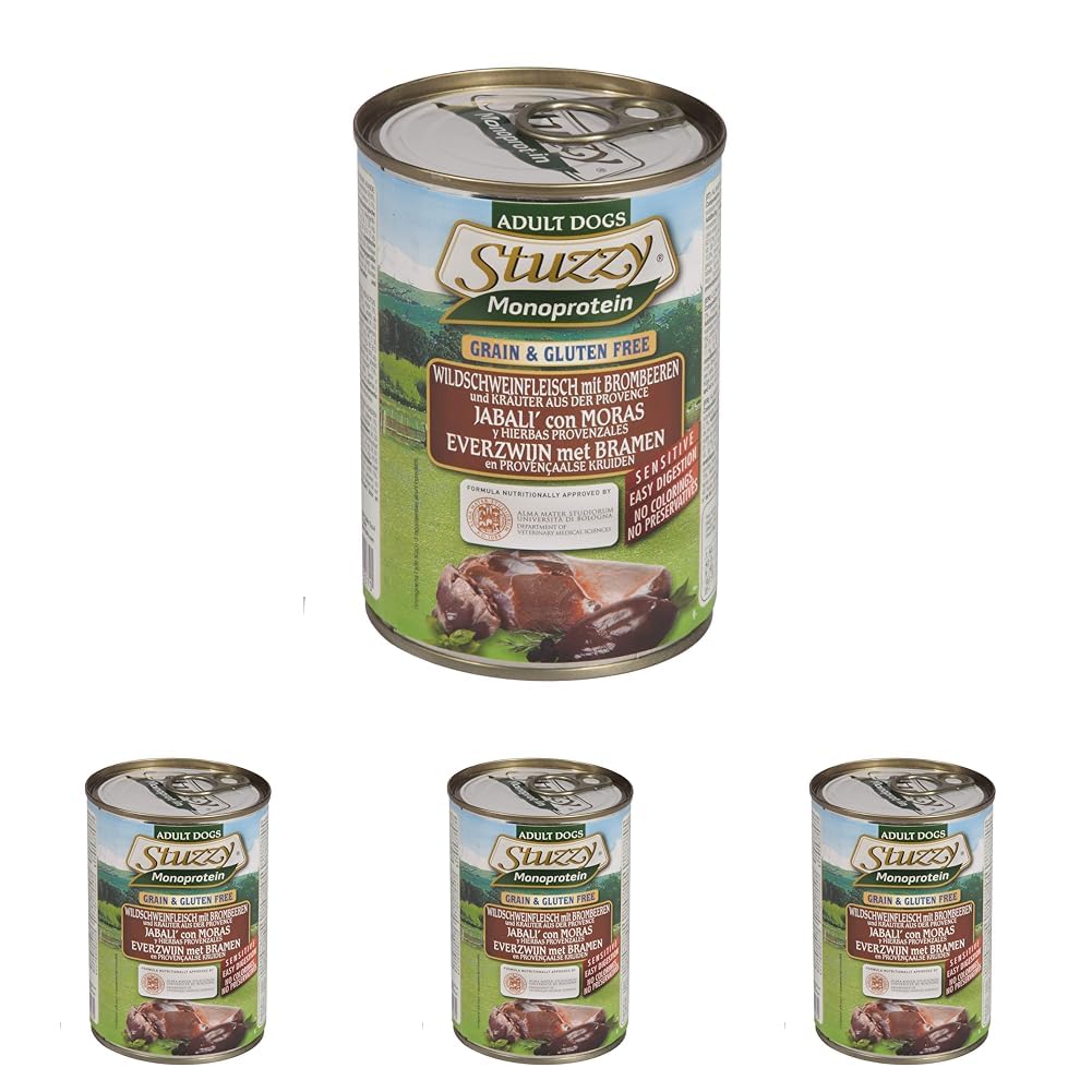 Stuzzy Dog Monoprotein Wildschwein, Hundefutter nass, 6 Dosen x 400 g, 2.4 kg (Packung mit 4)