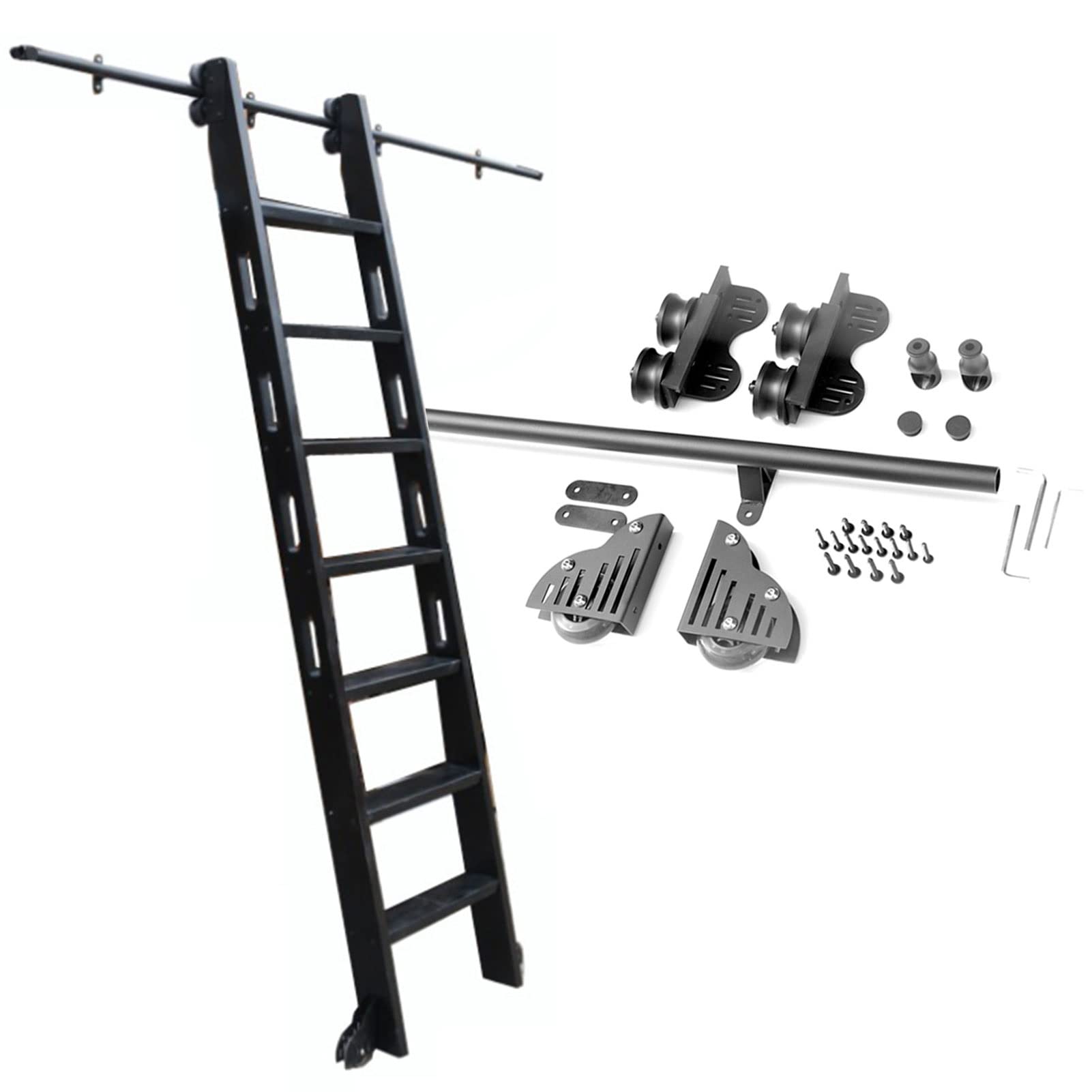 Riel de escalera deslizante de acero MiroDo, juego de hardware de tubo redondo negro para biblioteca