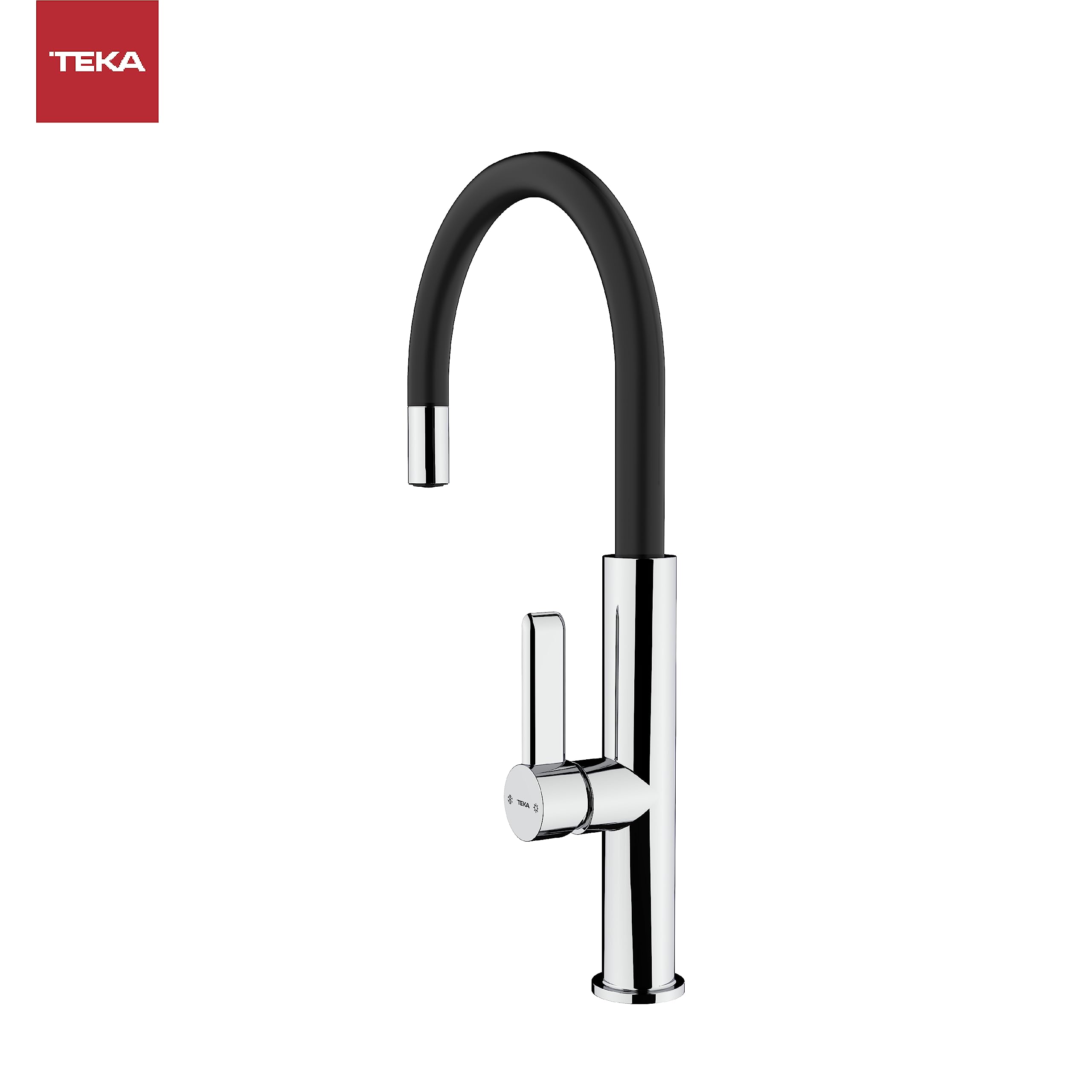 TEKA Grifo de Cocina Monomando, Caño Alto Giratorio, Aireador Anticalcáreo, Sistema Easy-Quick, Latiguillos Flexibles 3/8” y 1/2”, Acabado Negro y Cromo, Modelo FOT 995
