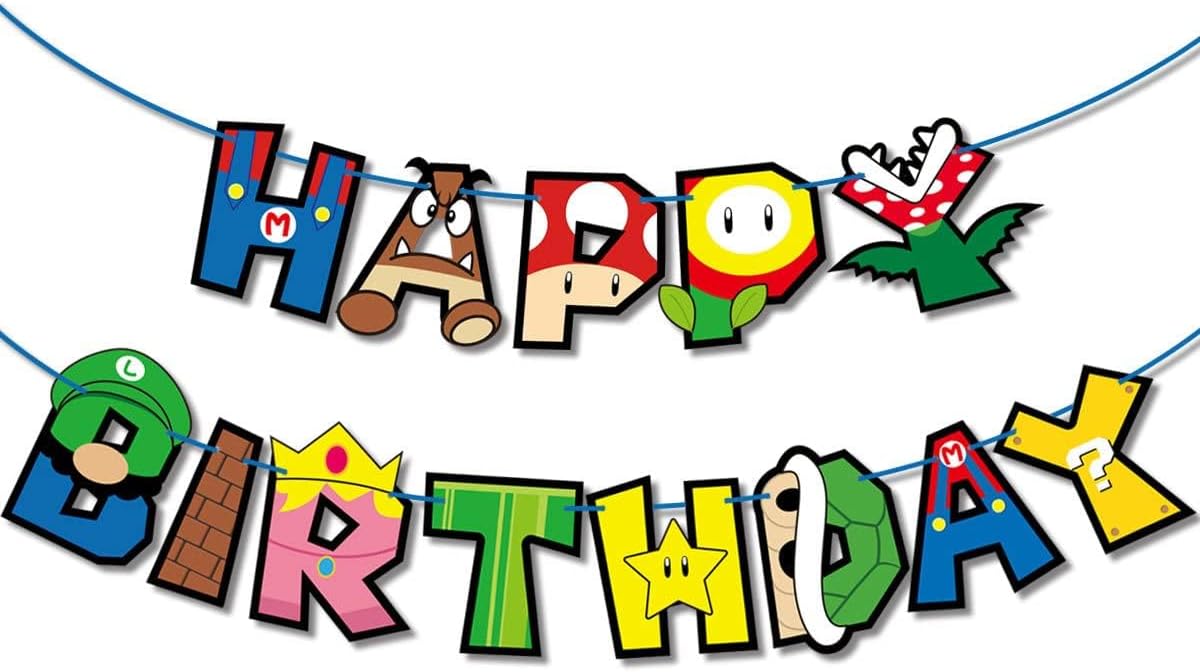Superhero Children's Birthday Bunting Party Decoration Garland Party Banner (Multicolor Super Mario)