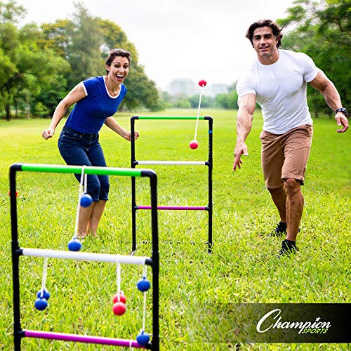 Champion Sports Outdoor Ladder Ball Game: Backyard Party, Camping & Beach Games Set For Adults And Kids With Bolas Balls And Carrying Case , 39"H X 22"W With 33" Deep Base Set #TOP6