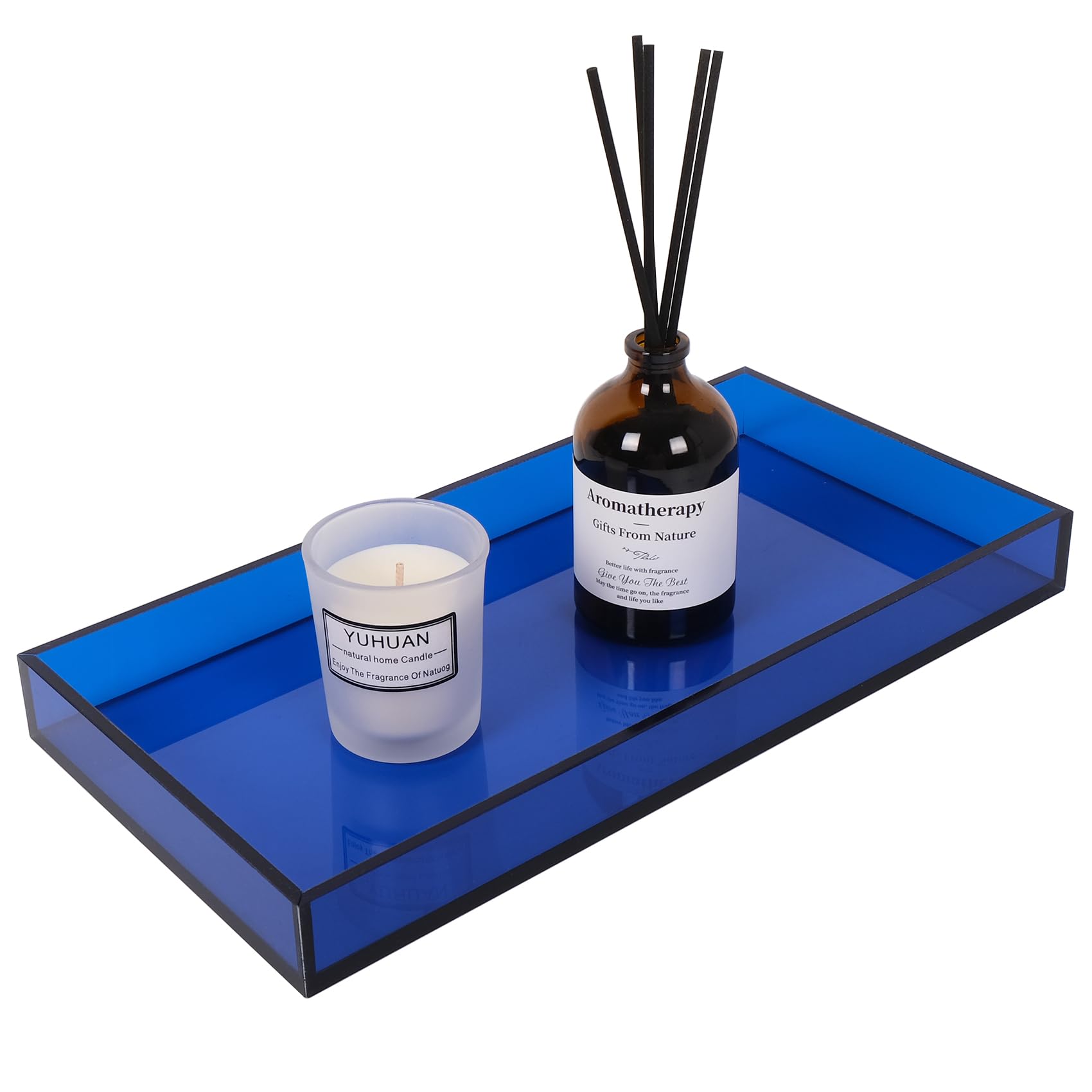 Acrylic Tray for Vanity Makeup, Perfume, Jewelry Holder, Napkin, Blue 12x6'' Decorative Serving Tray for Bathroom, Toilet Tank, Sink Countertop, Living Room,Dresser, Coffee Table,Wedding