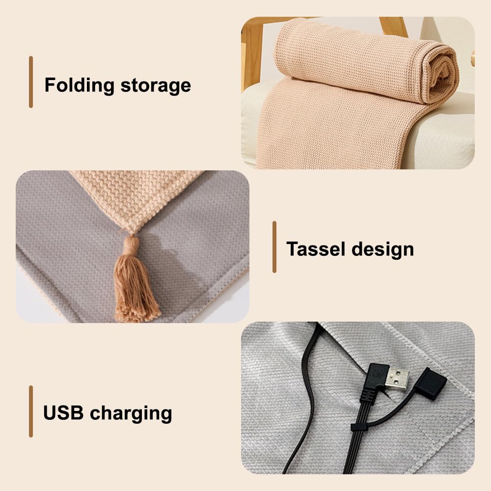 Manta eléctrica USB, bufanda/chal eléctrico inalámbrico de 150 x 70 cm con 3 niveles de temperatura y cierre de cremallera. Ideal para el hogar, viajes y la oficina