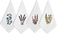 HCRAFT Embroidered Cotton Cloth Napkins Set of 4 - 18x18 Hyacinth Bulbs Design, Absorbent Machine Washable Table Napkins for Dining