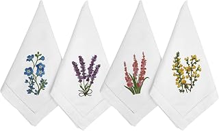 HCRAFT Embroidered Cotton Cloth Napkins Set of 4 - 18x18 Hyacinth Bulbs Design, Absorbent Machine Washable Table Napkins for Dining