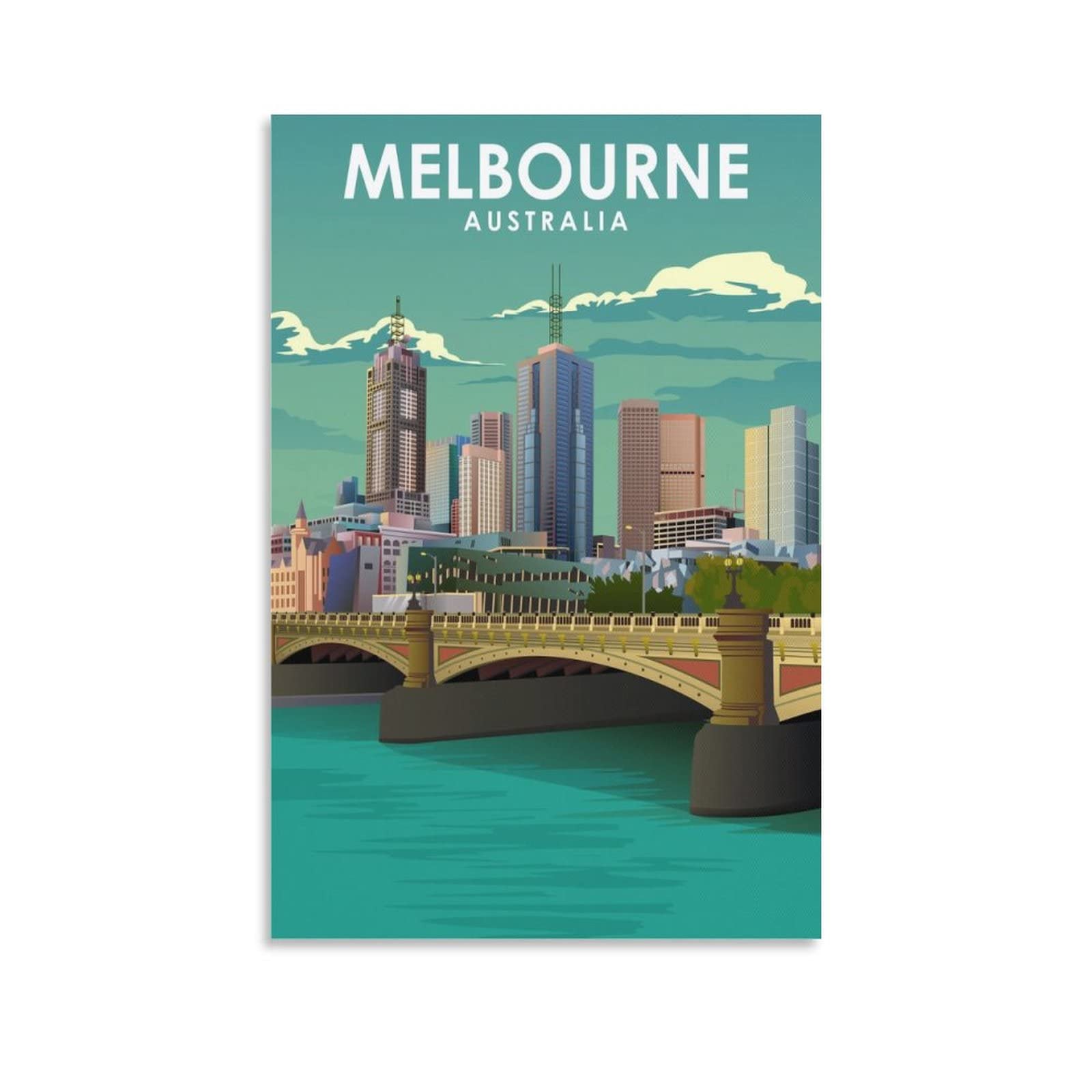 Orbana Unframe-Style Melbourne Australia Vintage Travel Posters Landscape 08X12inch(20X30cm) Canvas Print For Living Room, Bedroom, Dorm, Home, Office Wall Decoration