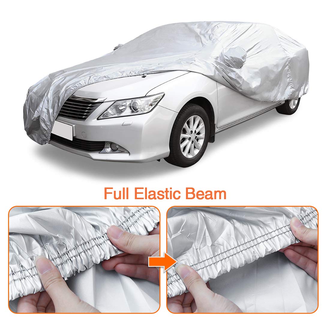 uxcell 3XXL Silver Tone 190T Car Cover Outdoor Weather Waterproof Scratch Rain Snow Heat Resistant W Mirror Pocket — view 5
