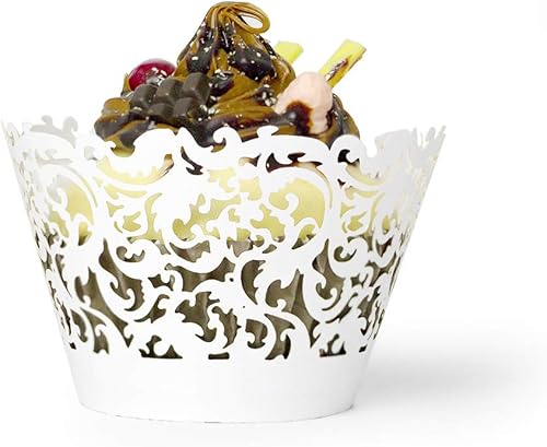 YOZATIA 60 envoltorios de encaje de vid blanca, forros cortados con láser para cupcakes para bodas, cumpleaños, fiestas de té y cualquier evento