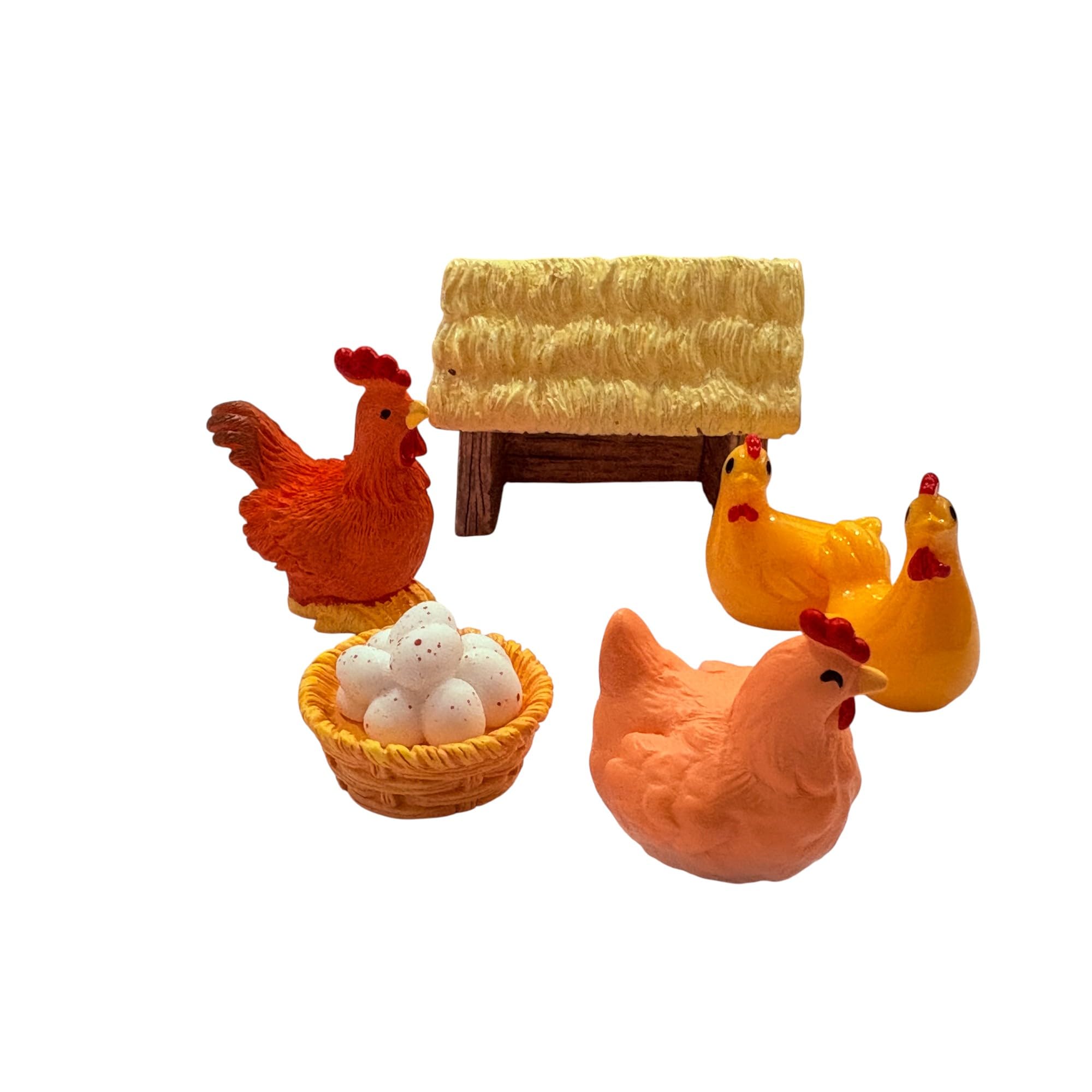 Miniature Farm Set, Resin Rooster Hen Figurines with Coop and Nest, 6 Piece Fairy Garden Terrarium Accessories for DIY Craft Projects-image-48