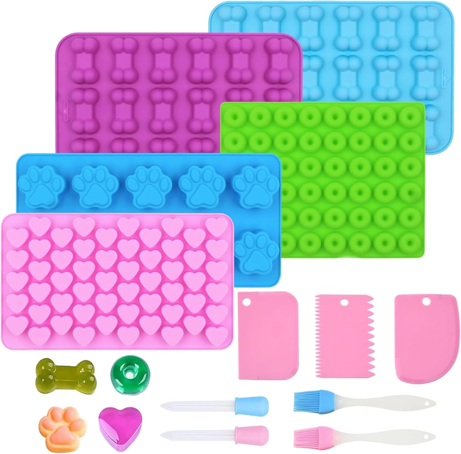 12 Pcs Silicone Molds Dog Paw and Bone Set, 3Pcs 3D Puppy Dog Paw Cake Moulds, Dog Treat Moulds for Freezing, Dog Ice Cube Mould, Non-Stick Food Grade Molds for Baking,Candy,Jelly,Ice Cube,Pet Treats