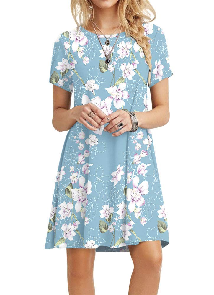 BEUFRI Women's Casual Tshirt Dresses Loose Plain Swing Dresses