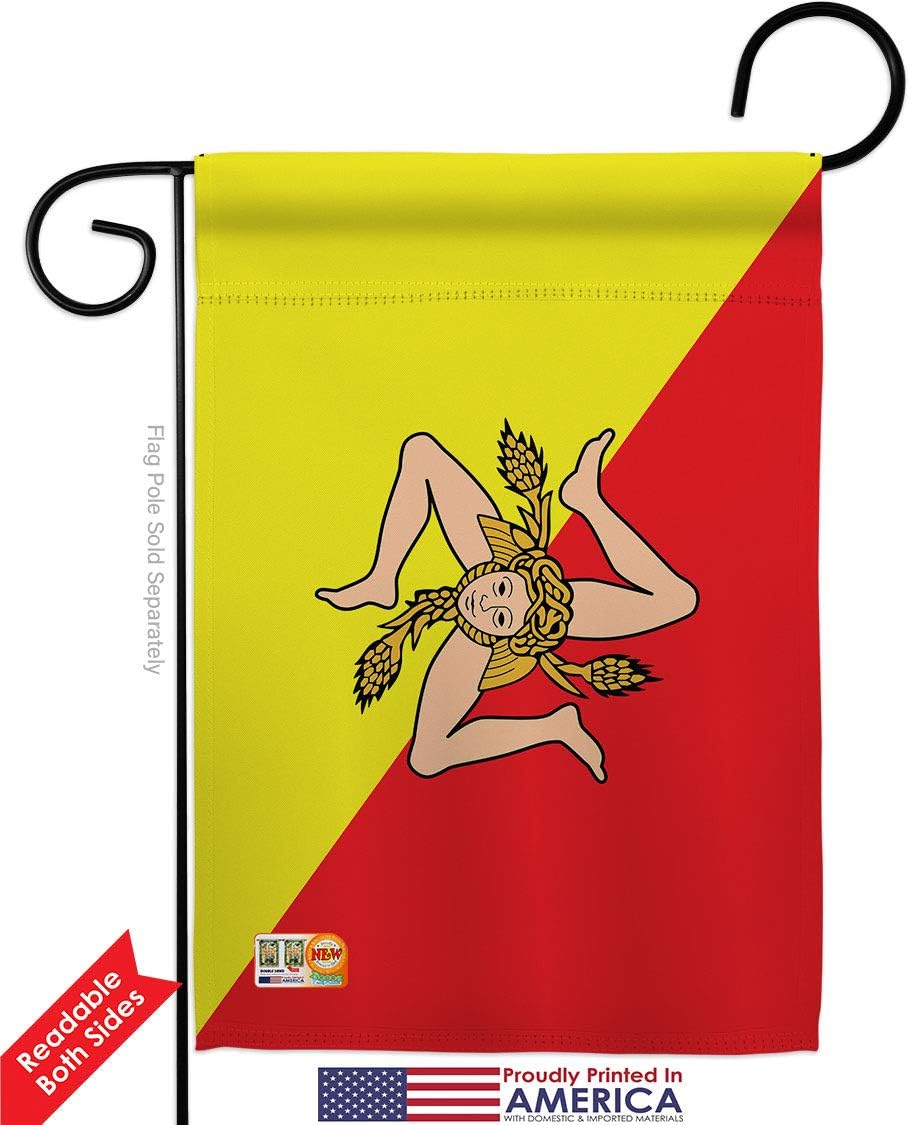 Sicily Garden Flag Set with Stand Regional Nationality Nation International World Country Particular Area Small Decorative Gift Yard House Banner Double-Sided Made In USA 13 X 18.5