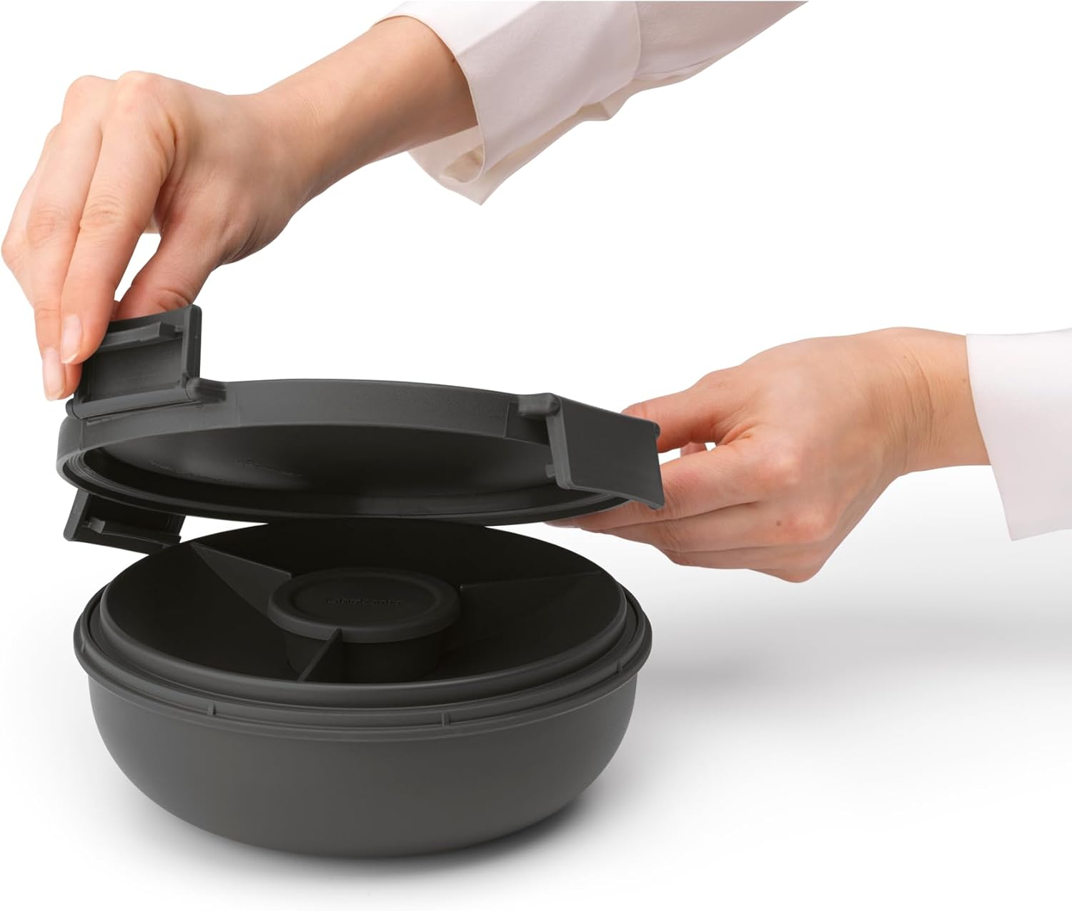 Brabantia Make & Take Salad Bowl with Removable Tray for Toppings & Dressings (Dark Gray) 100% Leakproof, Microwave & Freezer Safe Meal Prep Container
