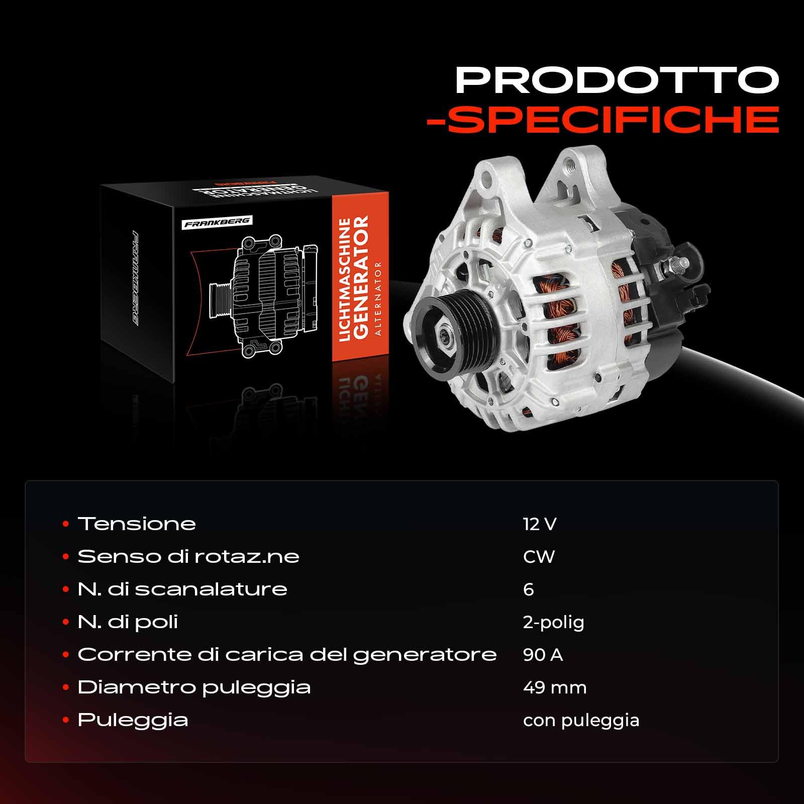 Frankberg Alternatore generatore 9638544280 | 9638544280; Compatibile con: Xsara N1, berlina 206, 307 Pausa 3E, Xsara Coupé N0, C3 I FC FN, C2 Enterprise JG