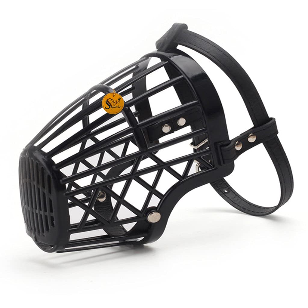 Sage Square Adjustable Strap Muzzle Cum Mouth Cover Cum Basket Cage Cum Pet Safety Collar for Anti Biting Dog (Black) (Medium) 1