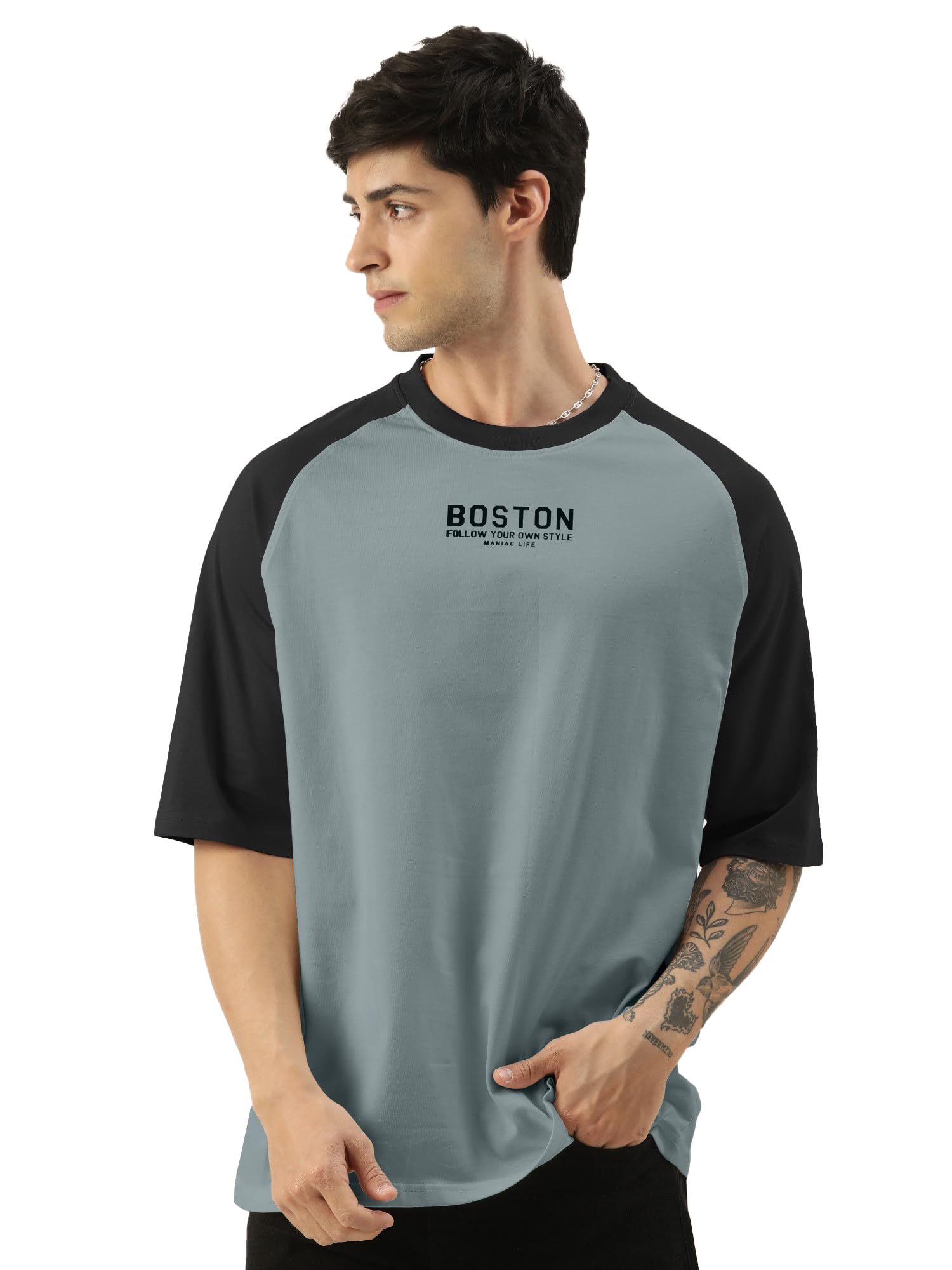 Maniac||Mens||Printed||Round Neck||Raglan||Half Sleeve||Cotton||Oversized||Tshirt