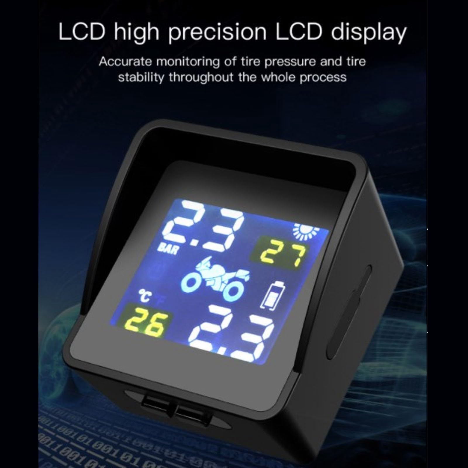 Annadue Reifendruckkontrollsystem TPMS Solar Drahtloser Reifendruckmonitor, Solar- und USB-Aufladung, Echtzeit-Druck- und Temperaturwarnungen für Motorradroller
