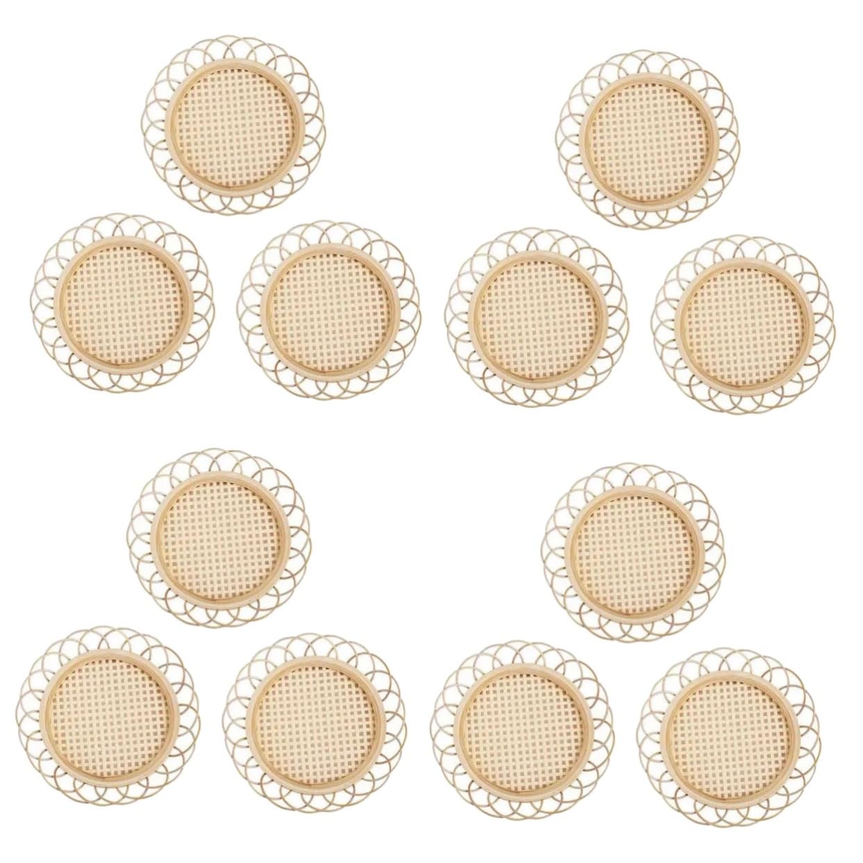 Dessous de verre en bambou tissé Ciieeo beige pour tasses | Lot de 12 pièces