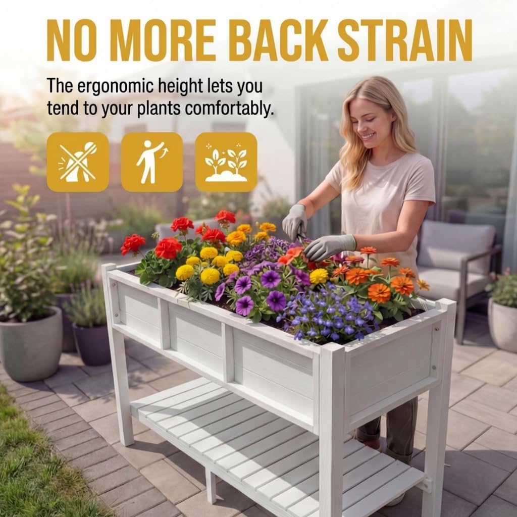 Person comfortably gardening in the elevated DWVO Raised Garden Bed