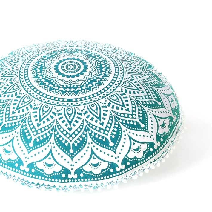Eyes of India - 32 Zoll Bodenkissen, Meditation, Sitzkissen, Mandala, Tagesdecke, rund, voller Farben, dekorativ, Boho, Boho, Hund, indisch, Bezug – Grün #1, 80 cm, Durchmesser