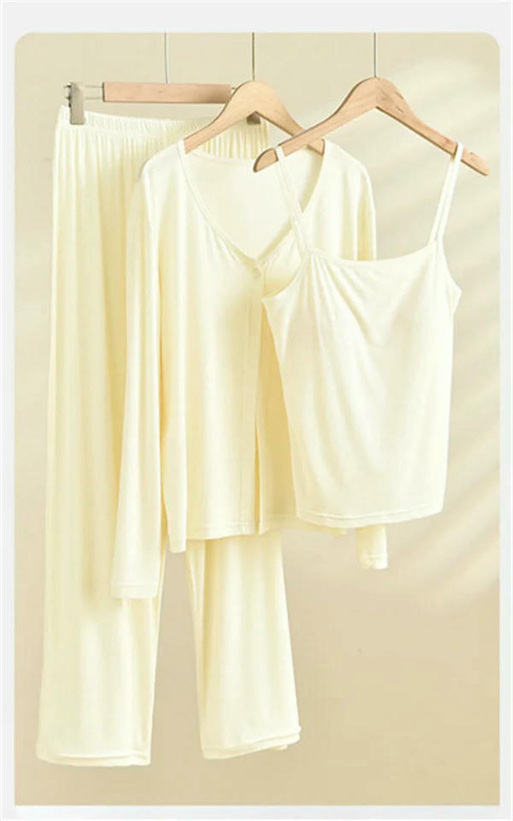 Pigiama da Donna Pantaloni Set Manica Lunga Modale Indumenti Notte Abito A Tre Pezzi Primavera Autunno Abbigliamento Casa Pijama Feminino-caffè-l