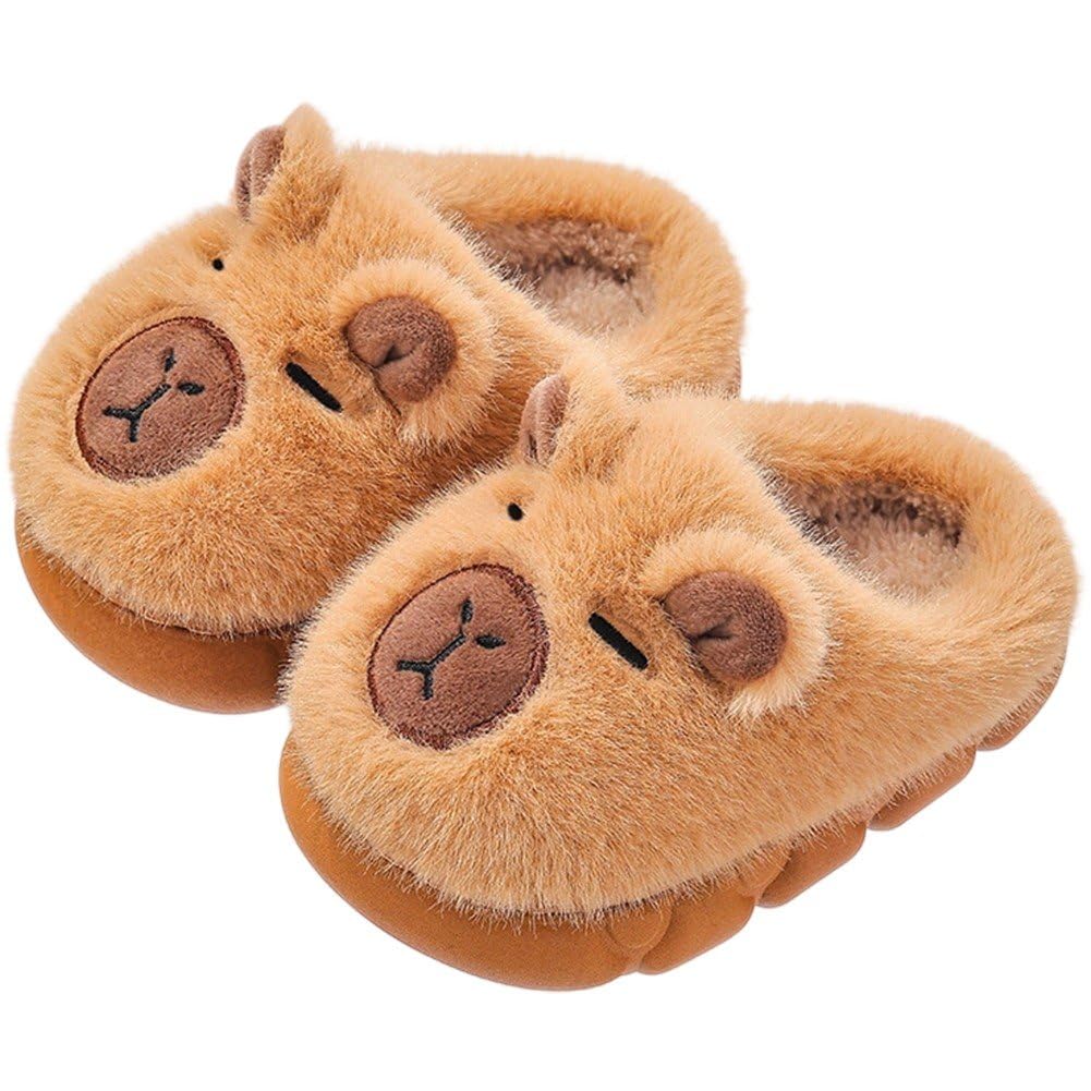Luxylei Capybara Slippers Children Plush Warm Cotton Slippers Winter Anti-slip Cartoon Slippers Floor Indoor Shoes