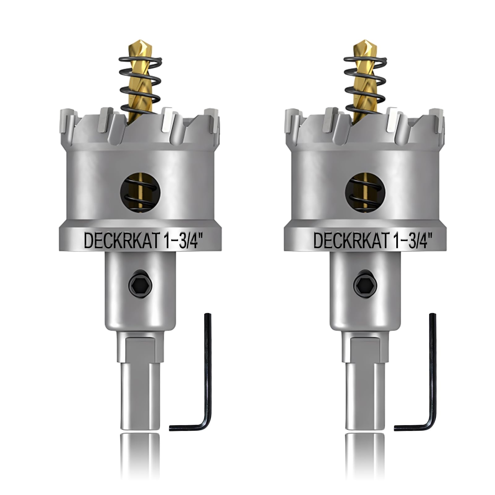 2-Pack 1-3/4" TCT Hole Saws for Hard Metal, Heavy Duty 45mm Tungsten Carbide Tipped Hole Cutters Set with Spring-Loaded Pilot Drill Bits for Stainless