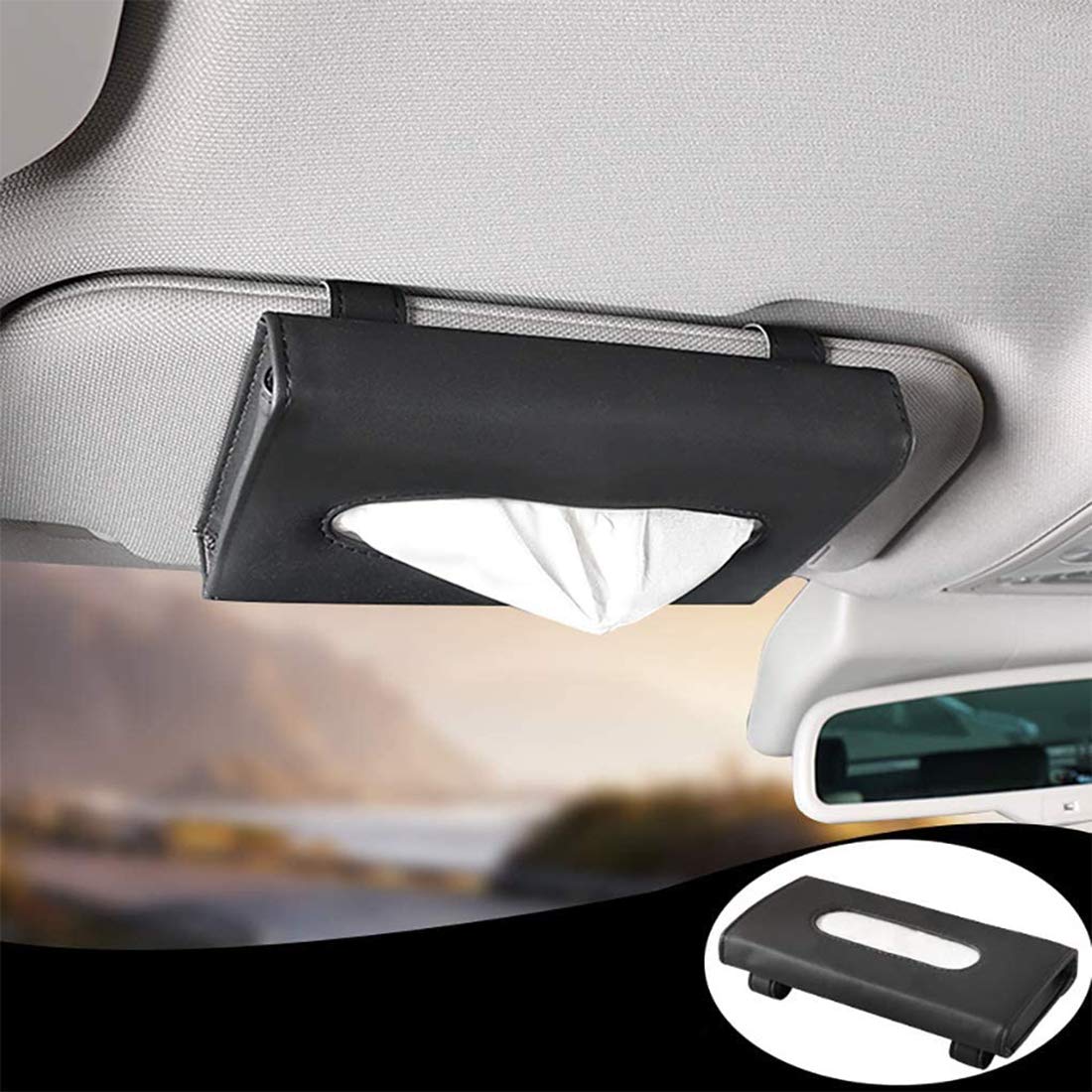 MAKINGTEC Car Tissue Holder Visor Napkin-Case - PU Leather Vehicle Backseat Tissue Box Hanging Paper Towel Facial Tissues Box Tissues Holder