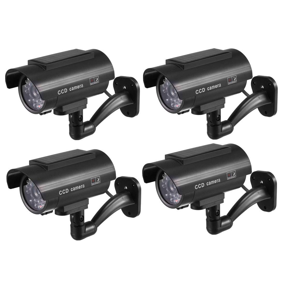 NA Faux Caméra De Sécurité Solaire Alimenté Système De Surveillance CCTV Factice avec Clignotant Rouge LED Voyant D'avertissement, Autocollant pour La Maison Extérieure Intérieure Noir 4 pcs