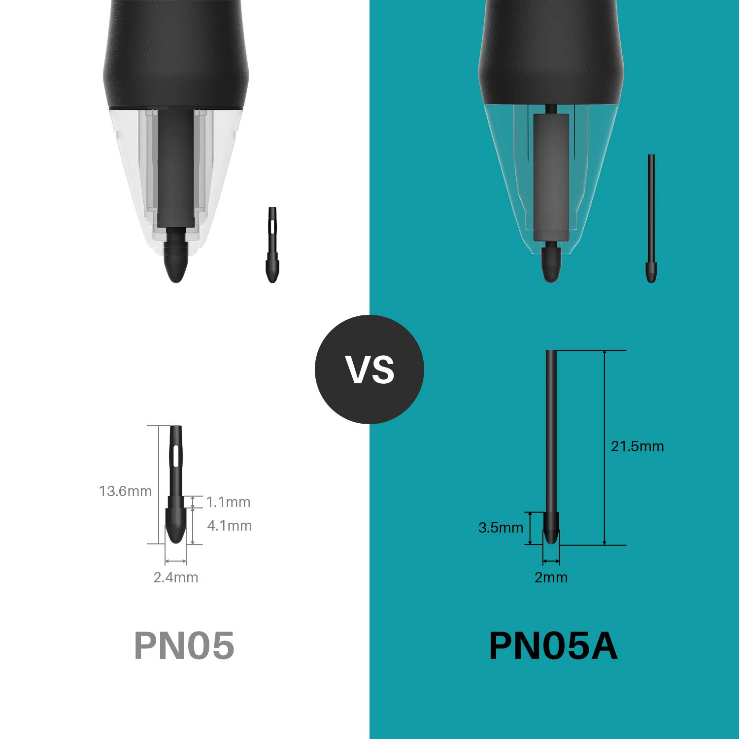 HUION Plumas PN05A, Paquete de 10, Compatible con HUION Stylus Pen PW517, para el Modelo Kamvas 13, Kamvas 22, Kamvas 22 Plus, Kamvas Pro 13 (2.5K), Kamvas Pro 16 (2.5K), Kamvas Pro 24 (4K)