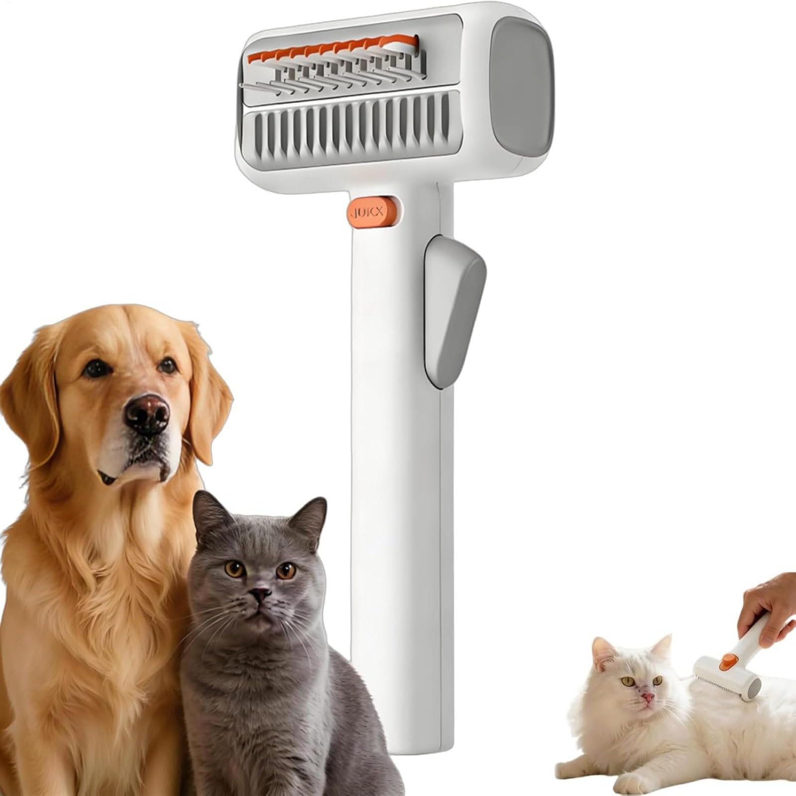 2-in-1 Pet Self-Detangling & Grooming Comb - Pet Self-Cleaning Hair Removal Comb For Dogs & Cats, Professional Stainless-Steel Undercoat Rake And Desheddings Tool For Short/Long Haired