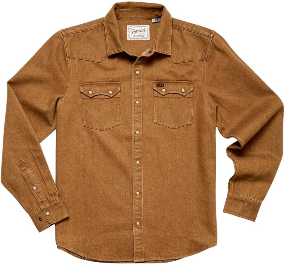Howler Bros Men's Dust Up Denim Snapshirt, Owens Oaker Wash