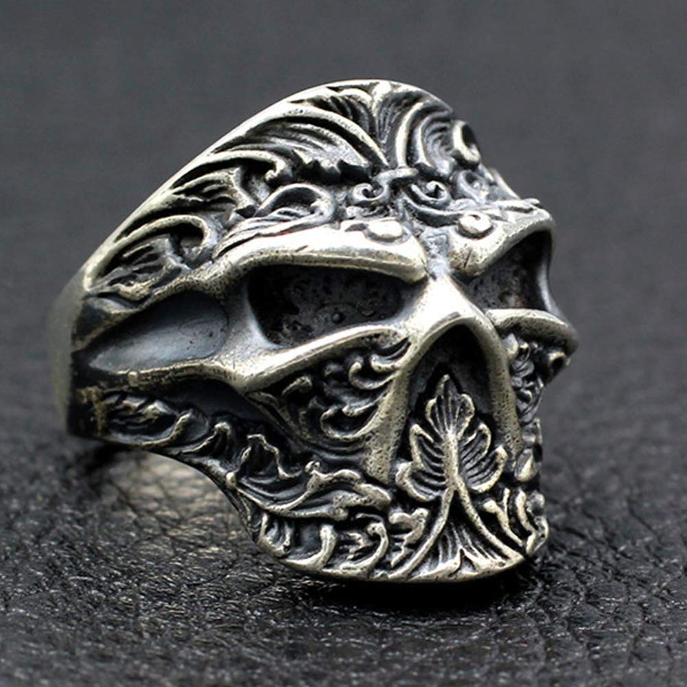 YABEME 925 Sterling Silber Schädelring, Vintage Geschnitzten Rock Punk Gothic Schmuck, Frauen Männer Coole Geburtstagsfeier Biker Geschenk (Größen 8-11)