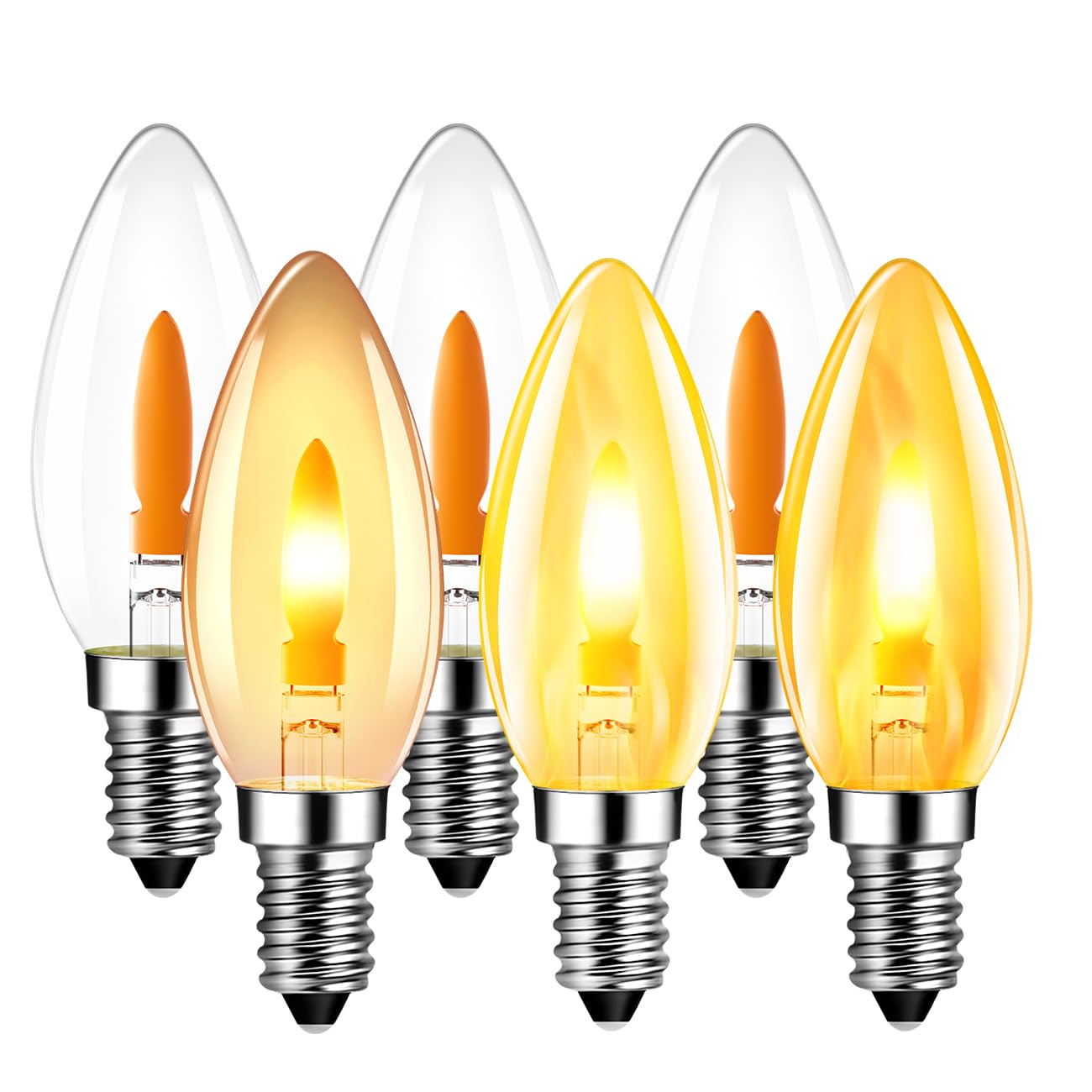 LVWIT E14 Flame Bulb,Fire Flickering Chandelier Candle Light Bulbs,1800K Warm Light E14 Flickering Flame Bulb,Orange Light Bulb for Party Patio Porch Indoor Decorations,Non-Dimmable(6 PCS,2 Modes)