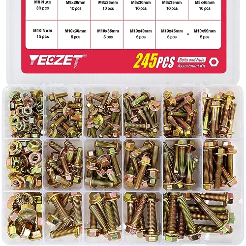 Image of 245PCS Grade 8.8 M6 M8 M10 Heavy Duty Flanged Bolts and Nuts Kit, Metric Flanged Hex Screws Nuts Includes 15 Most Common Sizes