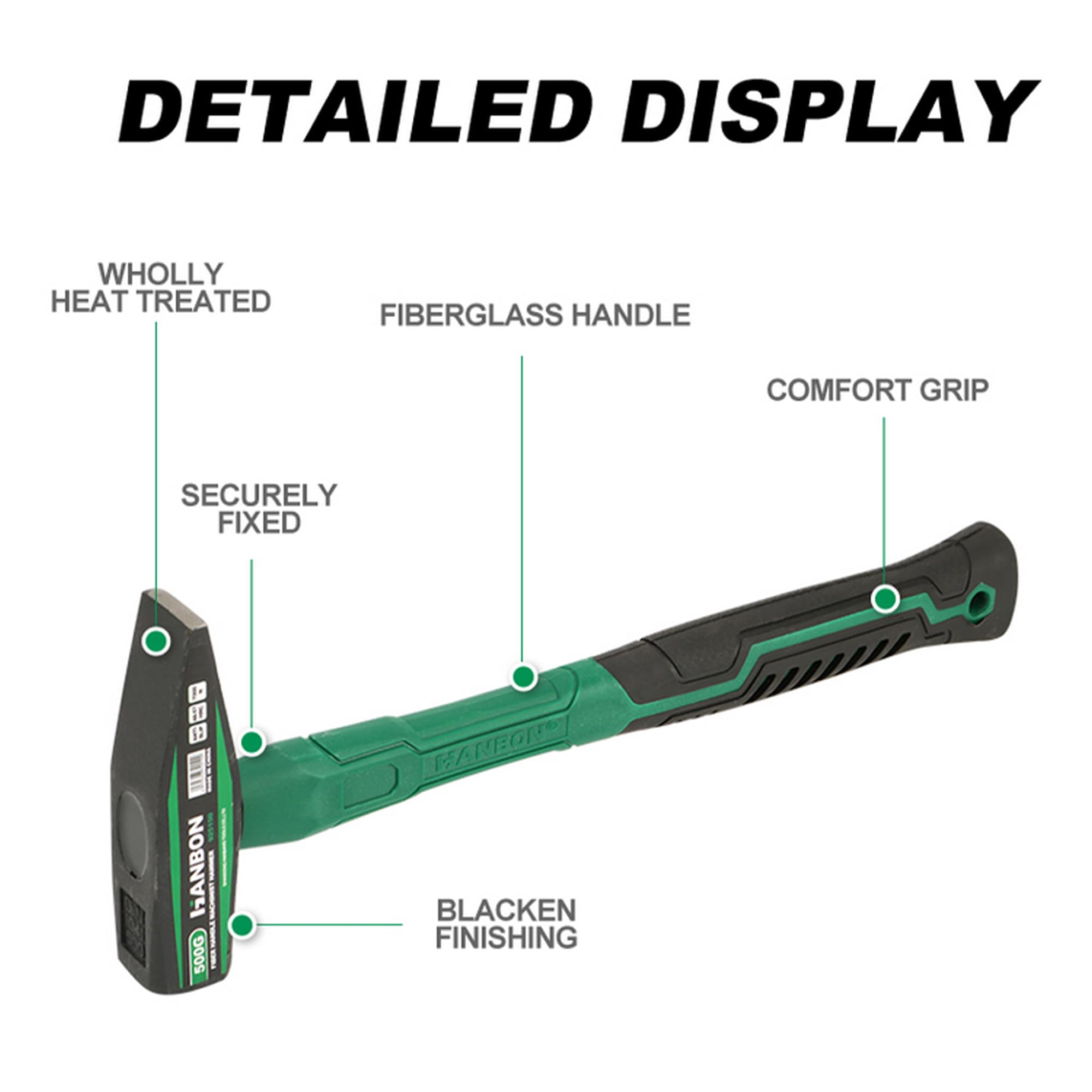 Malfah Machinist Hammer 300 gms Indestructible Fiberglass Handle Blackened finishing Anti Rust Hand Tool For Repairing, DIY, Auto Repairs,Car & Bike 925130 1