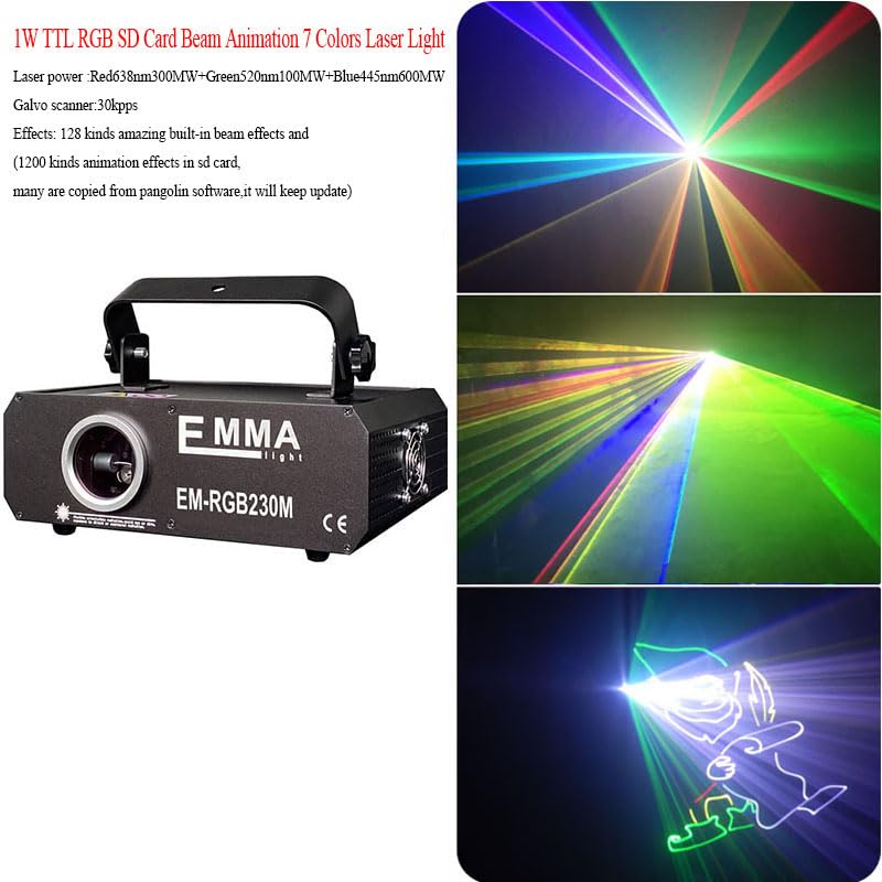 Bühnenbeleuchtung, 500mW RGB +ILDA+SD+ Mehrfarbiger DJ-Bühnenbeleuchtungs-Disco-Animationslichtprojektor(Mini 2w rgb laser)