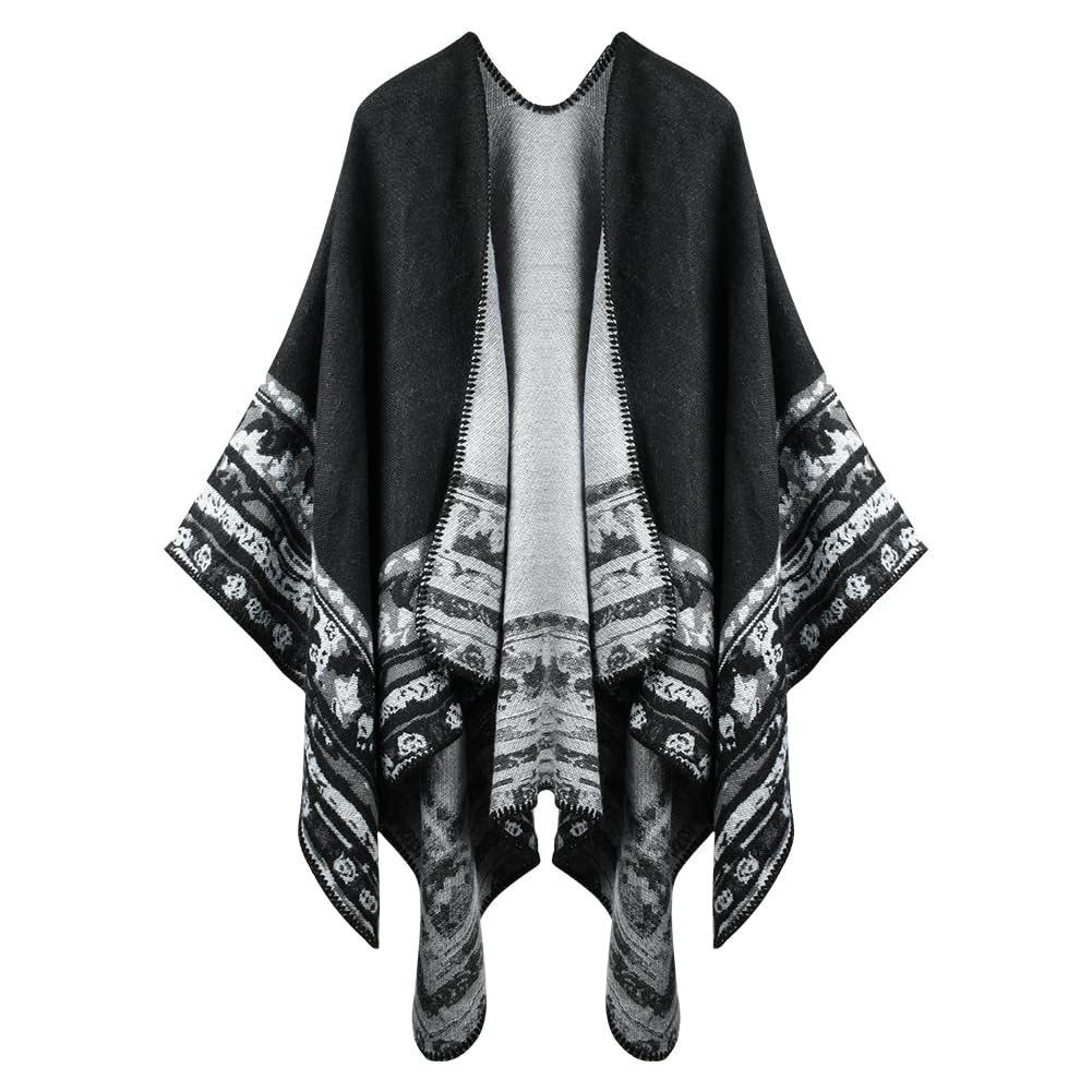 HOTUT Drapé Tricoté Poncho Cardigan, Poncho Mince Chaud, Poncho Ouvert Châle Cape, Femme Poncho Châle Ouvert Cape, Cardigan Echarpe Croisée Devant, pour Temps Froid