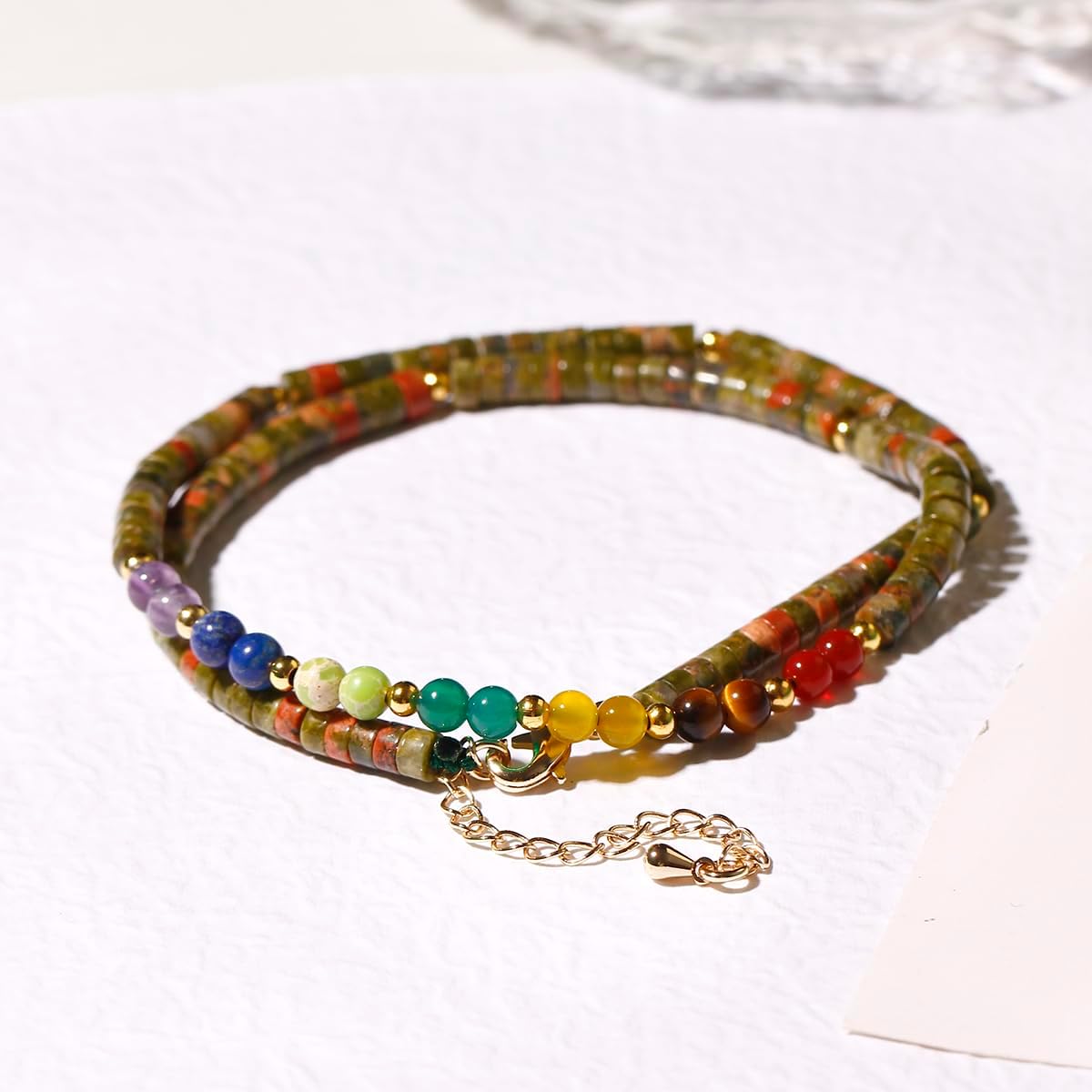 Jewever Coin-Shaped Chakra Chokers Necklaces for Women Healing Crystals Real Stone Beaded Bring Lucky and Prosperity Choker Jewelry Gifts - Image 6