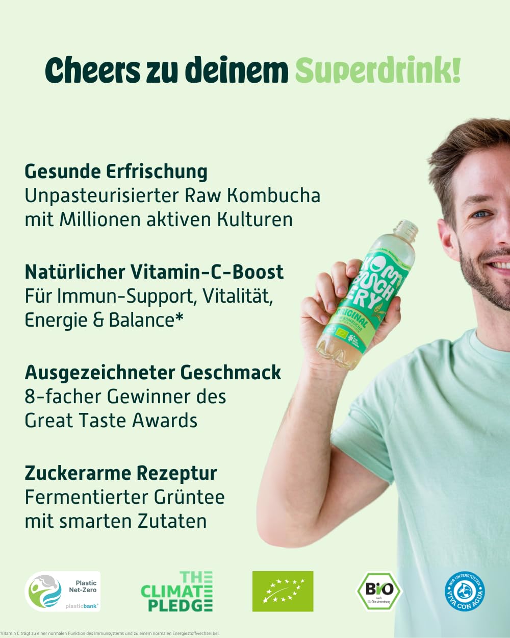 KOMBUCHERY® Original Raw Kombucha BIO | 12 x 400ml | Fermentierter Tee mit aktiven Darm-Kulturen | Zuckerarm & Kalorienarm | Unpasteurisiert, PrioBiotic, Vegan, Testsieger | inkl. 3€ PFAND