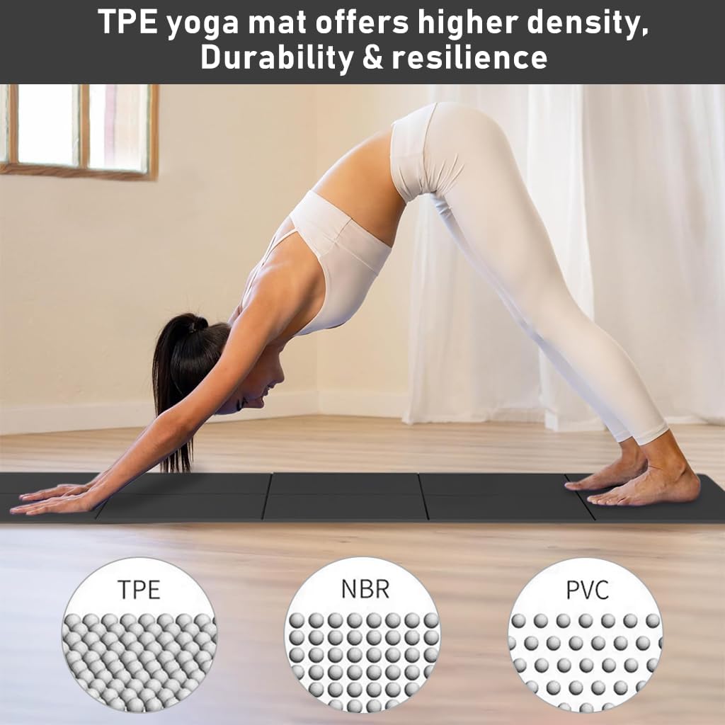 Proberos® Portable Folding Yoga Mat with Carry Bag TPE Anti-slip 5mm Thicken Fitness Mats for Men Women for Home Workout, Gym, Travel, 72x24 inches