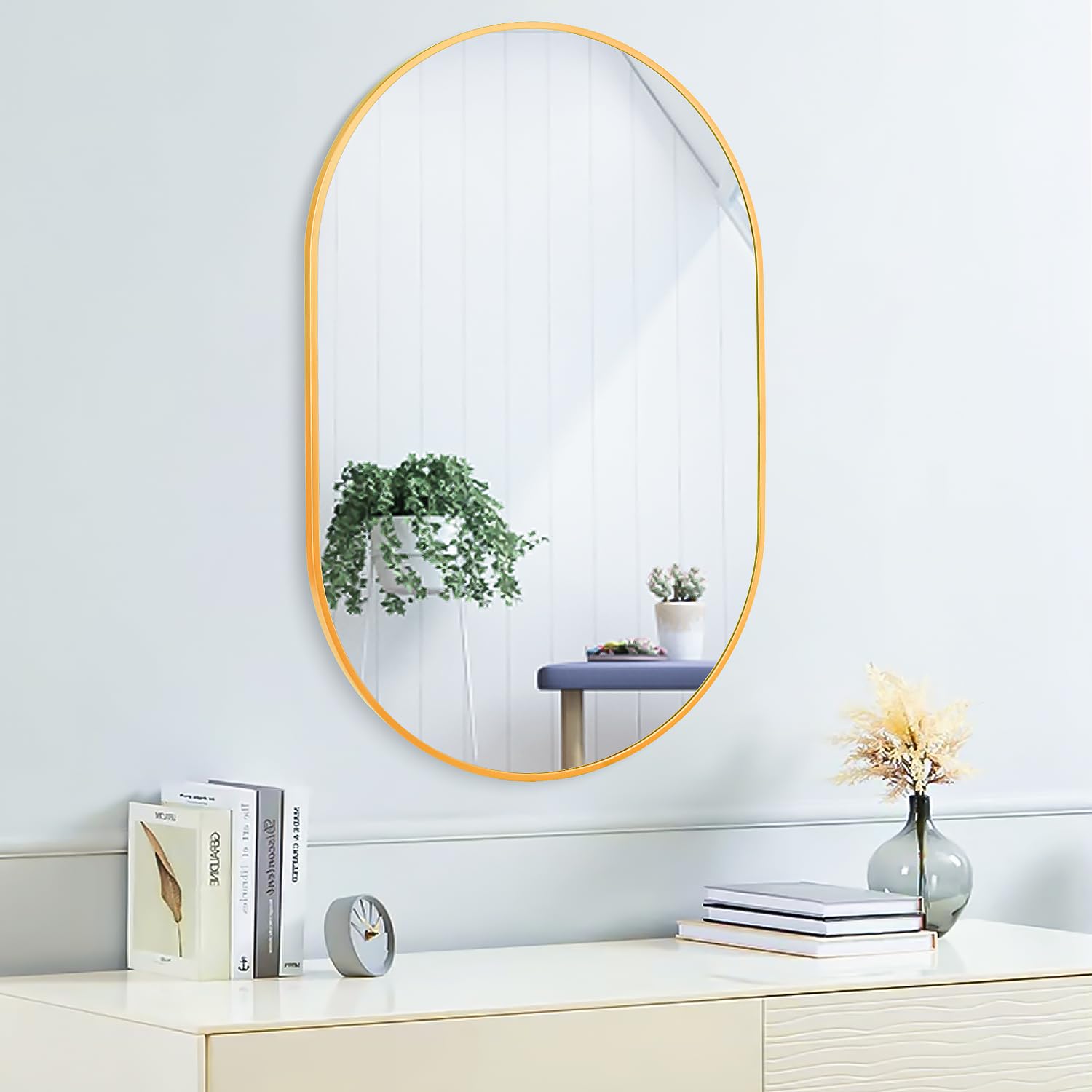 30x20 Mirror Runway Oval Wall Mounted Aluminum Alloy Metal Frame Rectangle Mirrors for Entryway Bedroom Bathroom Living Room 30 20 inch Gold