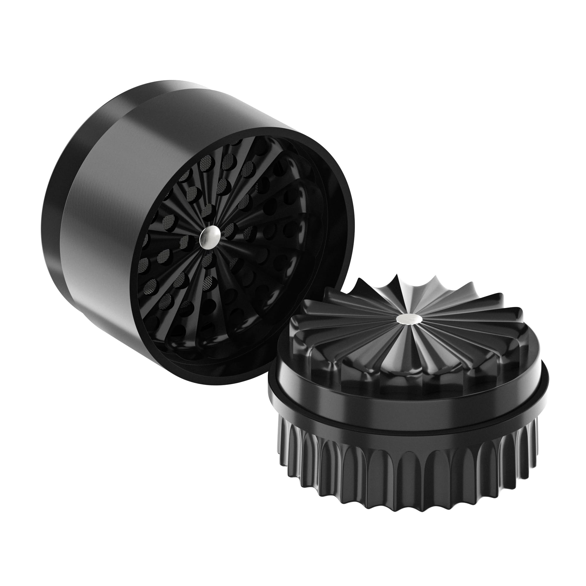 Premium Toothless Ceramic Grinder Calabasas Schwarz | Zahnlos | Nano-Keramik Beschichtung | 5 – teilig | Blüten (Flower) Mühle (Mill) | Inkl. Storage Deckel & Feinsieb (Schwarz) | California's Choice